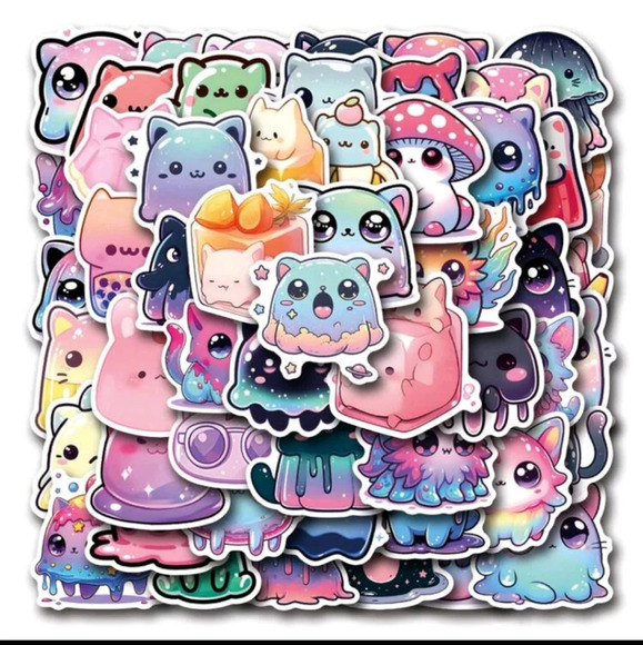 50 jelly cat kitten funny vinyl sticker multicolored bear cute women's girls acc - Picture 5 of 8